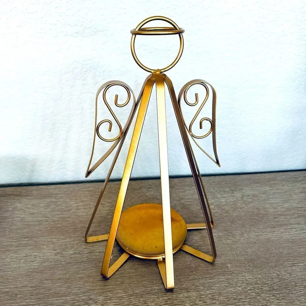 Christmas Angel Gold Metal Frame Candle Holder